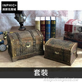 INPHIC-家居木箱仿古藏寶箱老式海盜箱儲物箱復古收納盒黃金色-套裝